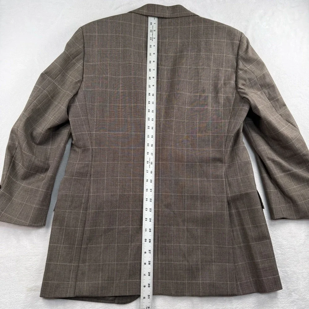 Polo Ralph Lauren Blazer Sport Coat Men's 40S Plaid Windowpane Italy Brown Cream